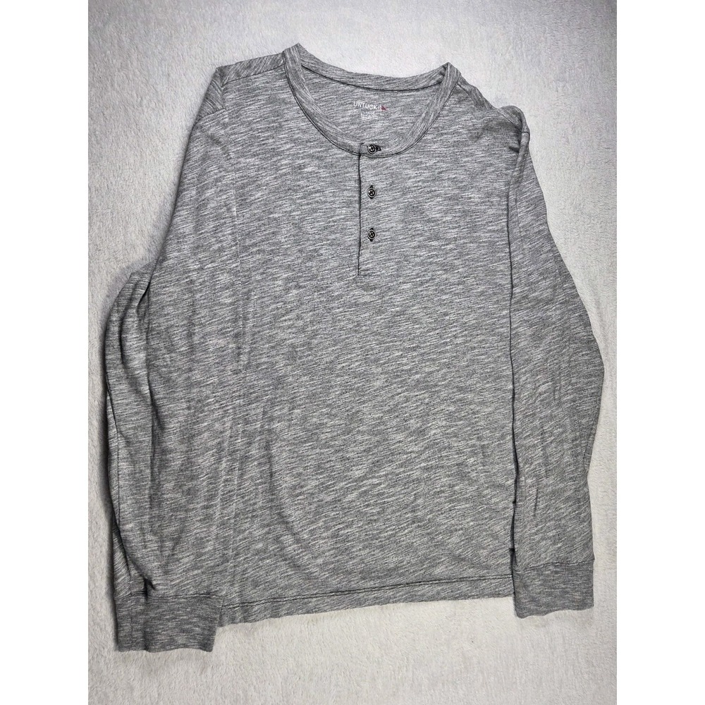 UNTUCKit Mens Large Gray Henley Shirt Long Sleeve Slub Cotton Casual